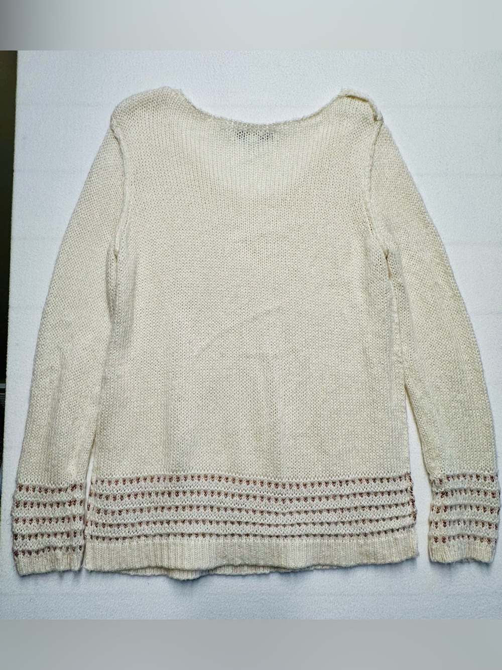 LC Lauren Conrad Large Cream Open Knit V-Neck Sweater Lightweight 24” P2P - Picture 3 of 5